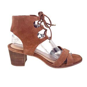 Brown Suede Lace-Up Chunky Sandals 9.5 Block Heel Festival Boho Gianni Bini